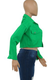 Capispalla con colletto rovesciato e bottoni con fibbia tascabile patchwork casual verde casual