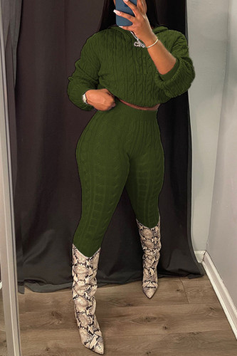 Army Green Casual Solid Patchwork Hooded Collar Long Sleeve Two Pieces