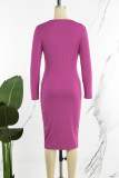 Rose violet célébrités élégant solide Patchwork col en V enveloppé jupe robes