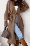 Khaki Casual Solid Cardigan Outerwear (Without Belt)