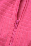 Розово-красный уличный однотонный пэчворк на шнурке Карман на молнии Воротник с капюшоном Длинный рукав Две части