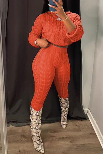 Tangerine Red Casual Solid Patchwork Hooded Collar Long Sleeve Two Pieces