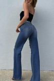 Blue Casual Solid Ripped High Waist Skinny Denim Jeans