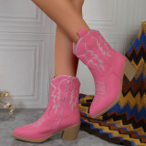 Chaussures d'extérieur confortables et pointues en patchwork brodé rose décontracté (hauteur du talon 1.77 pouces)