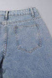 Blue Casual Print Basic High Waist Regular Denim Jeans