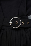 Черные повседневные однотонные платья в стиле пэчворк со складками и V-образным вырезом