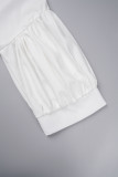 Witte casual effen patchwork overhemdkraag lange jurk plus maten jurken