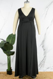 Zwarte casual effen split V-hals lange jurk Plus size jurken