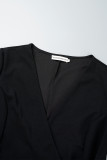 Vestidos pretos casuais sólidos patchwork com decote em V evasê