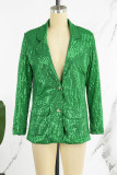 Capispalla con colletto risvoltato patchwork in paillettes tinta unita verde celebrità