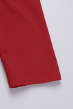 Rode casual effen patchwork vouw V-hals A-lijn jurken