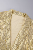 Vêtements d'extérieur à col rabattu en patchwork de paillettes unies de célébrités dorées