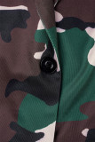Camuflagem Street Print Camuflagem Print Patchwork Turndown Collar Outerwear
