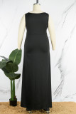 ブラック カジュアル ソリッド スリット V ネック ロング ドレス プラス サイズ ドレス