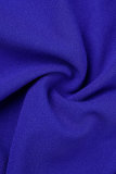 Königsblaue, lässige, einfarbige Patchwork-Kleider mit V-Ausschnitt und A-Linie