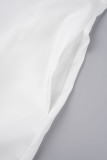 ホワイトカジュアルソリッドパッチワークシャツカラーロングドレスプラスサイズドレス
