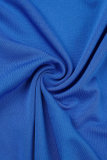 Blu sexy patchwork solido piega sulla spalla manica corta in due pezzi