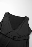 Vestido largo con cuello en V y abertura sólida informal negro Vestidos de talla grande