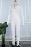 Witte casual stevige patchwork skinny jumpsuits met ritssluiting en kraag