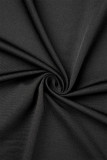 Schwarzes, lässiges, solides, langes Kleid mit Schlitz und V-Ausschnitt in Übergröße