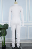 Blå Casual Solid Patchwork Skinny Jumpsuits med blixtlåskrage