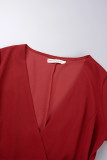 Robe rouge décontractée en patchwork uni à col en V et à encolure en V