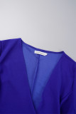 Königsblaue, lässige, einfarbige Patchwork-Kleider mit V-Ausschnitt und A-Linie