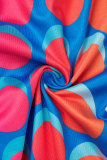 Blauw oranje sexy print patchwork asymmetrisch off-shoulder twee stukken met lange mouwen
