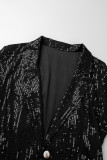 Ropa de abrigo celebridades sólido lentejuelas patchwork cuello vuelto negro
