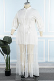 Branco Casual Sólido Patchwork Camisa Gola Vestido Longo Plus Size Vestidos