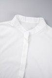 Abiti lunghi taglie forti con colletto a camicia patchwork solido casual bianco