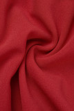Красные повседневные однотонные платья в стиле пэчворк со складками и V-образным вырезом