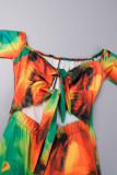 Veelkleurige sexy straatprint bandage uitgehold patchwork asymmetrisch met strik off-shoulder reguliere jumpsuits