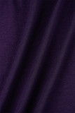 Púrpura Casual Retazos lisos Dibujar cordón fuera del hombro Manga larga Dos piezas