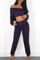 Фиолетовый Повседневная однотонная лоскутная завязка с открытыми плечами и длинными рукавами, две части