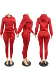 Tangerine Red Fashion Casual Solid Basic Hooded Collar Long Sleeve Two Pieces