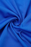 Tiefblaue, lässige, einfarbige, ausgehöhlte Patchwork-Kleider mit halbem Rollkragen und Wickelrock