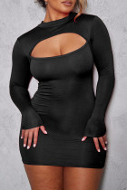 Schwarze sexy Promi-Kleider mit ausgehöhltem Patchwork-O-Ausschnitt und Wickelrock