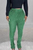 Pantaloni patchwork regolari a vita media patchwork a righe verdi