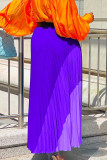 Patchwork elegante a blocchi di colore viola con cintura a pieghe taglio a vita alta tipo A Pantaloni patchwork