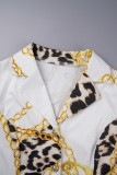 White Elegant Print Buckle Turndown Collar Long Sleeve Two Pieces