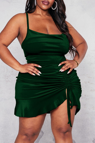 Чернильно-зеленые сексуальные однотонные лоскутные платья-юбки на бретельках с завязками на тонких бретельках
