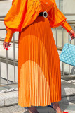 Elegante patchwork a blocchi di colore rosso mandarino con cintura plissettata con taglio a vita alta e pantaloni patchwork di tipo A