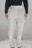 Rose Red Street Striped Patchwork Normal Mid Waist Patchwork Bottoms