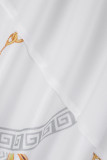 Bottoni tascabili patchwork con stampa street sexy bianca Colletto risvoltato Manica lunga Due pezzi