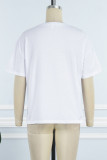 Weiße Street-Letter-Patchwork-T-Shirts mit O-Ausschnitt