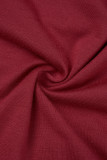 Burgundy Sexy Solid Hollowed Out Patchwork U Neck Half Sleeve Two Pieces