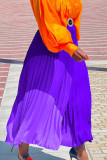 Patchwork de bloc de couleur élégant violet avec ceinture plissée coupe botte taille haute type A bas de patchwork
