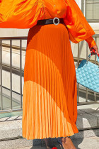 Mandarinröd Elegant färgblock Patchwork med bälte Plisserad känga Hög midja typ A Patchwork-bottnar