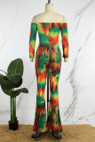 Multi-color Sexy Street Print Bandage Hollowed Out Patchwork Asymmetrical With Bow Off the Shoulder Regular Jumpsuits